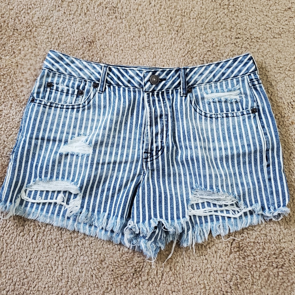 Forever 21 Blue & White Striped Denim Shorts